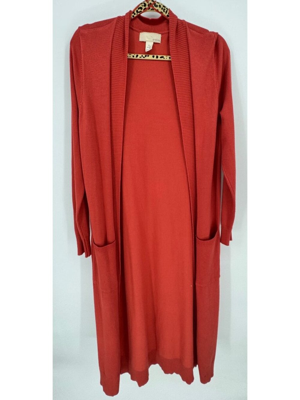 By Design Womens Long Open Front Red Orange Duster Cardigan Sweater XL